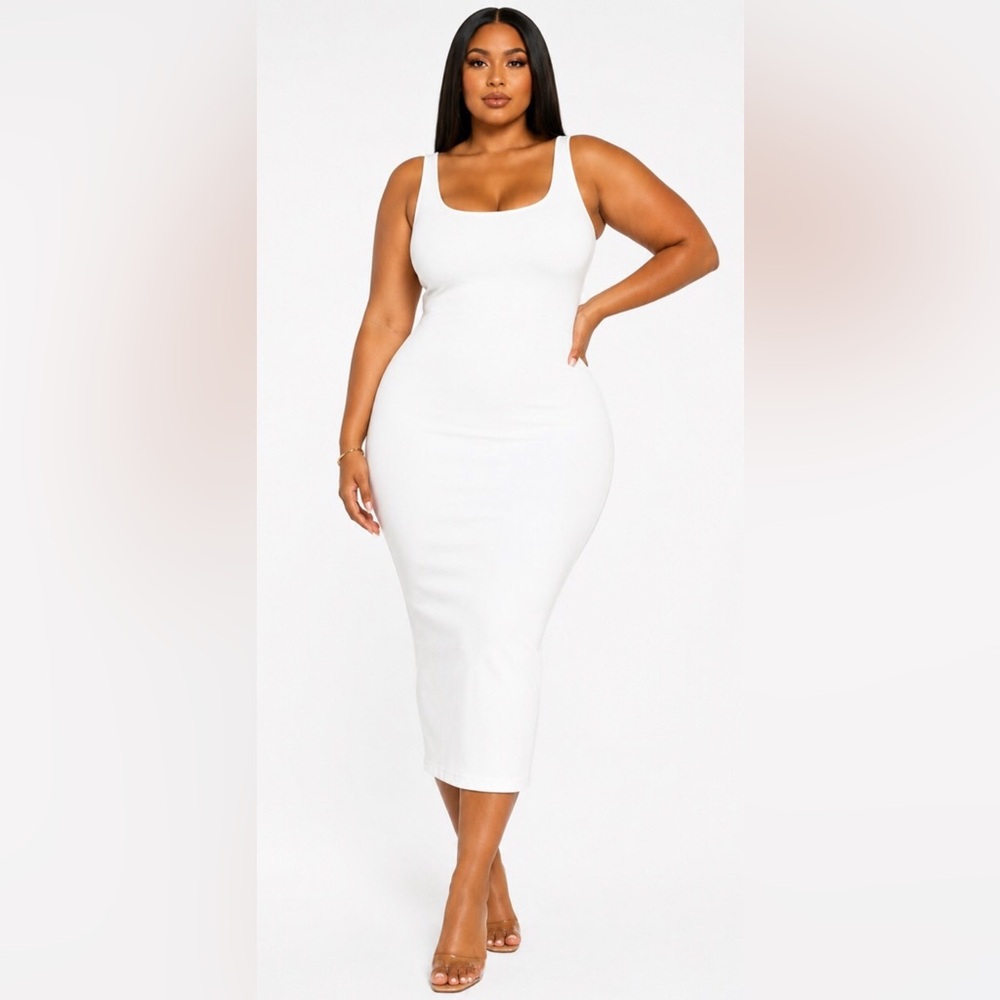 Naked Wardrobe Midi Sculpt Tank Dress White Plus Size 3 3X NW